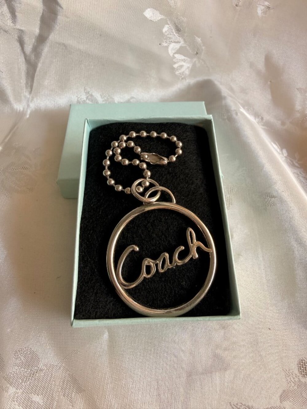 Coach Silver-Tone Coach Logo Pendant on a Ball Chain Keychain or Purse Charm